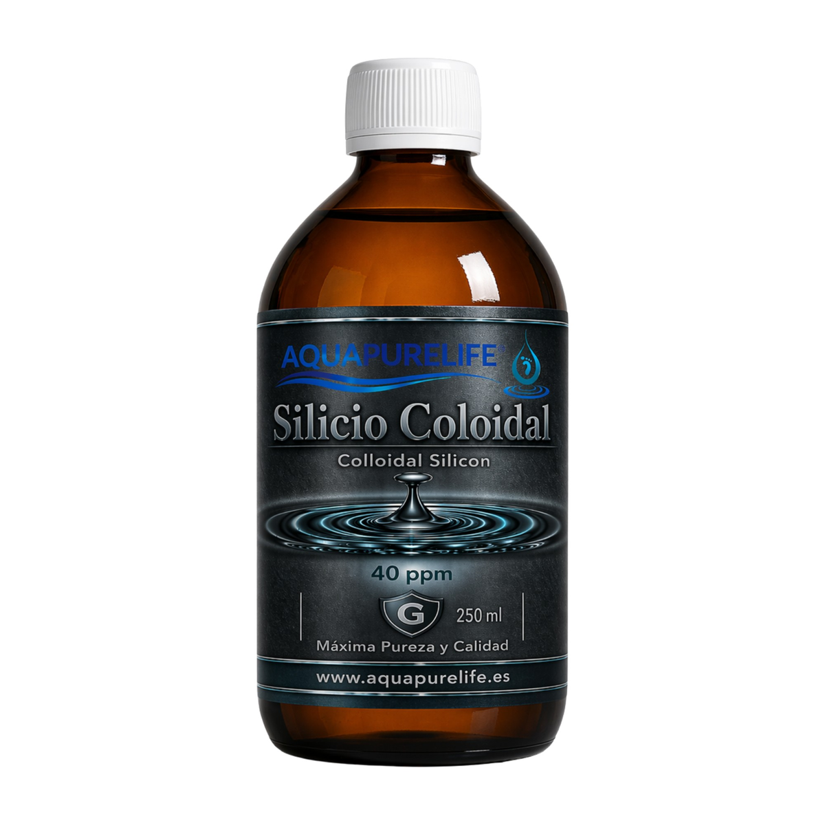 Silicio coloidal 40 ppm en vidrio ámbar – Aquapurelife