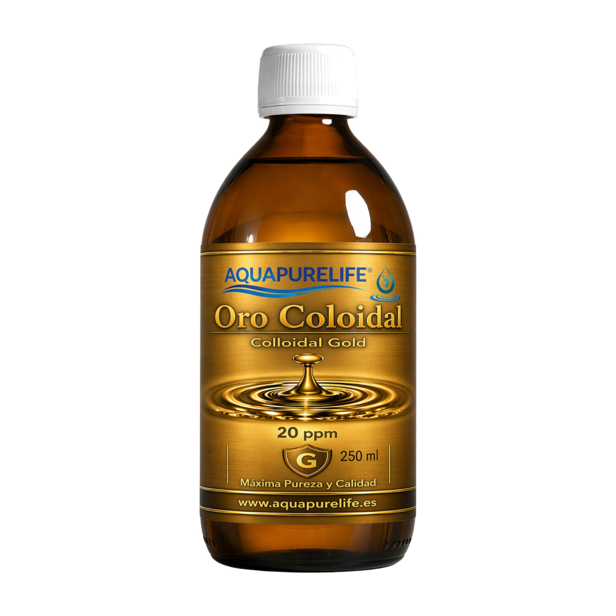 Oro coloidal 20 ppm en vidrio ámbar – Aquapurelife