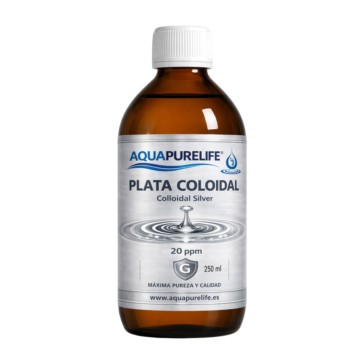 Plata coloidal 20 ppm en vidrio ámbar – Aquapurelife