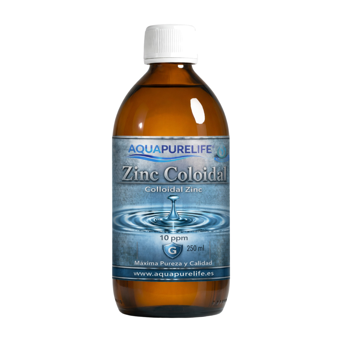 Zinc coloidal 10 ppm en vidrio ámbar – Aquapurelife