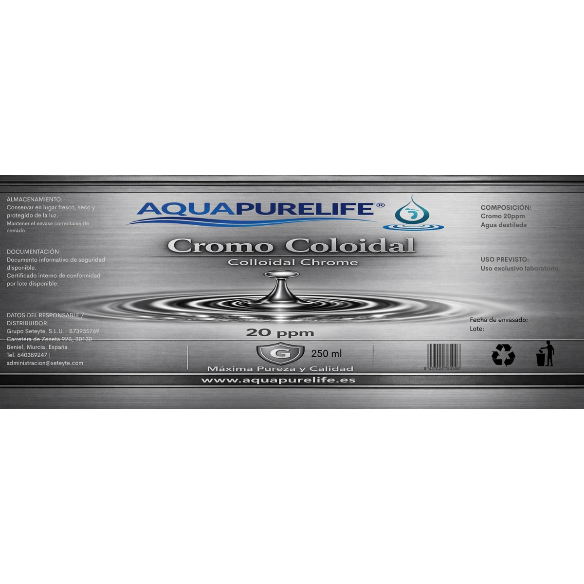 Cromo coloidal 20 ppm en vidrio ámbar – Aquapurelife (vista 2)