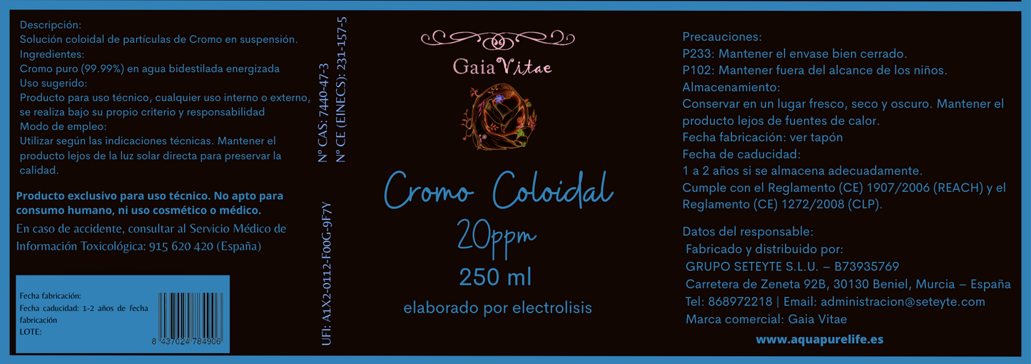 Chrome colloïdal 20 ppm – Verre opaque | Aquapurelife
