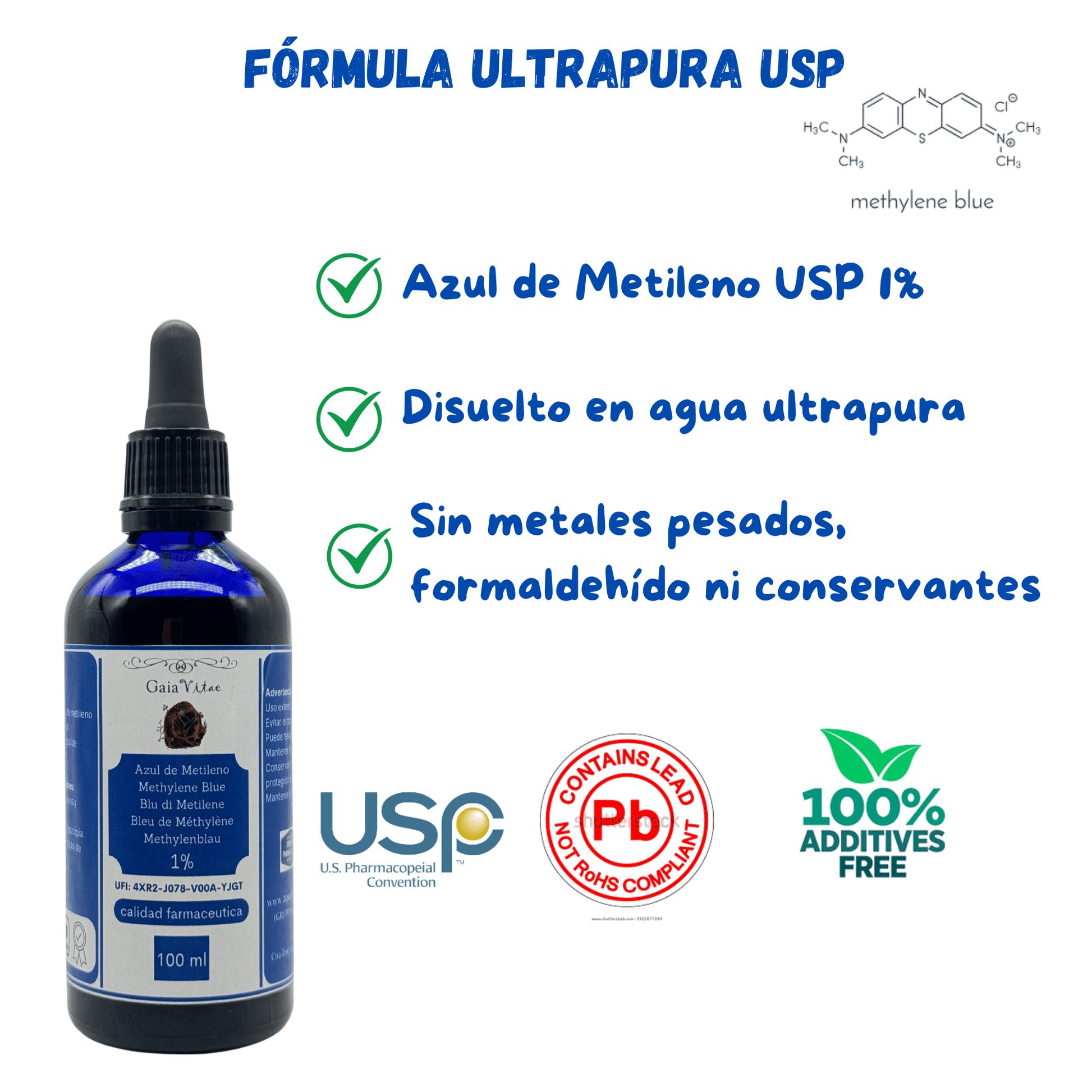 Azul de Metileno 1%| Vidrio Azul con Cuentagotas | Aquapurelife - aquapurelife