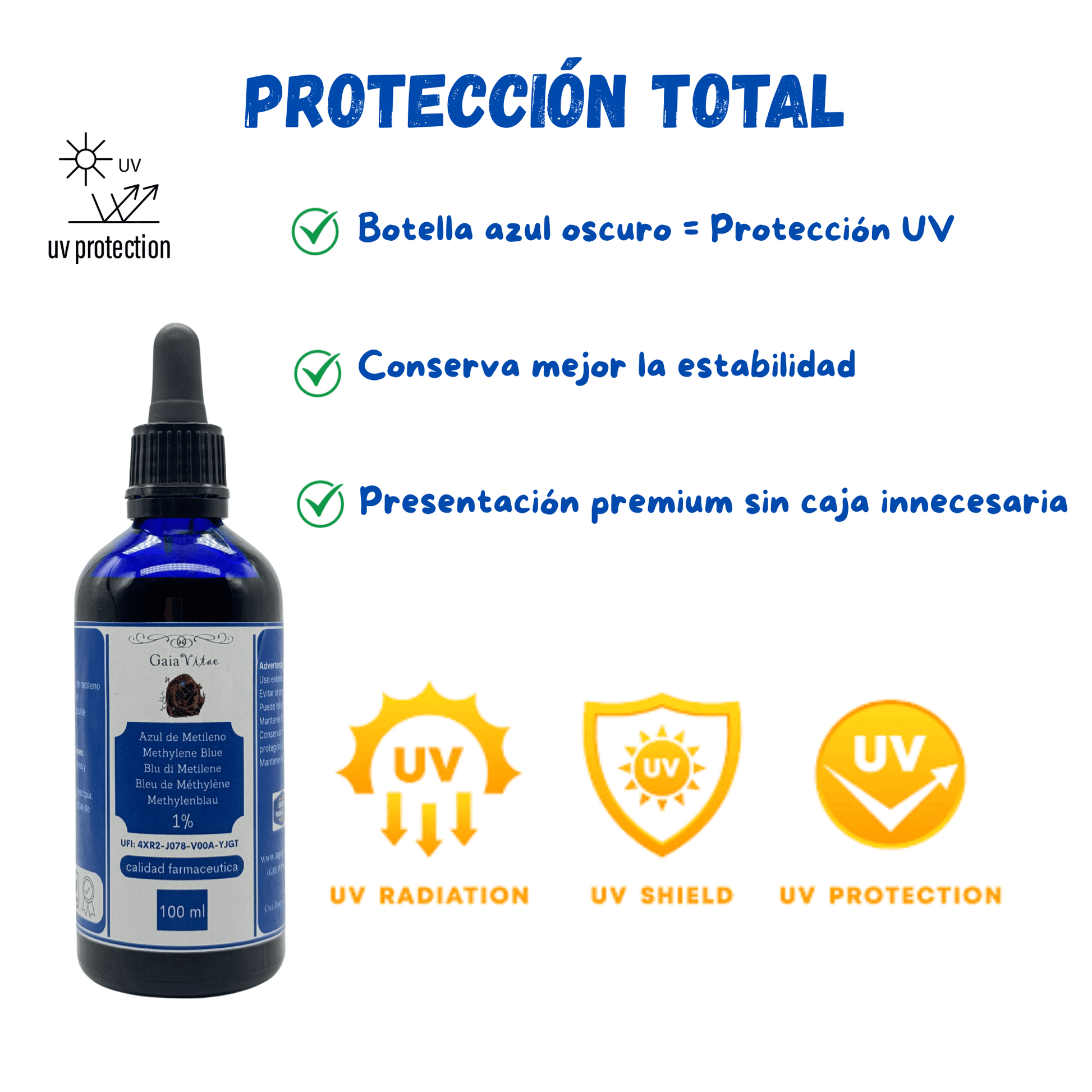 Azul de Metileno 1%| Vidrio Azul con Cuentagotas | Aquapurelife - aquapurelife