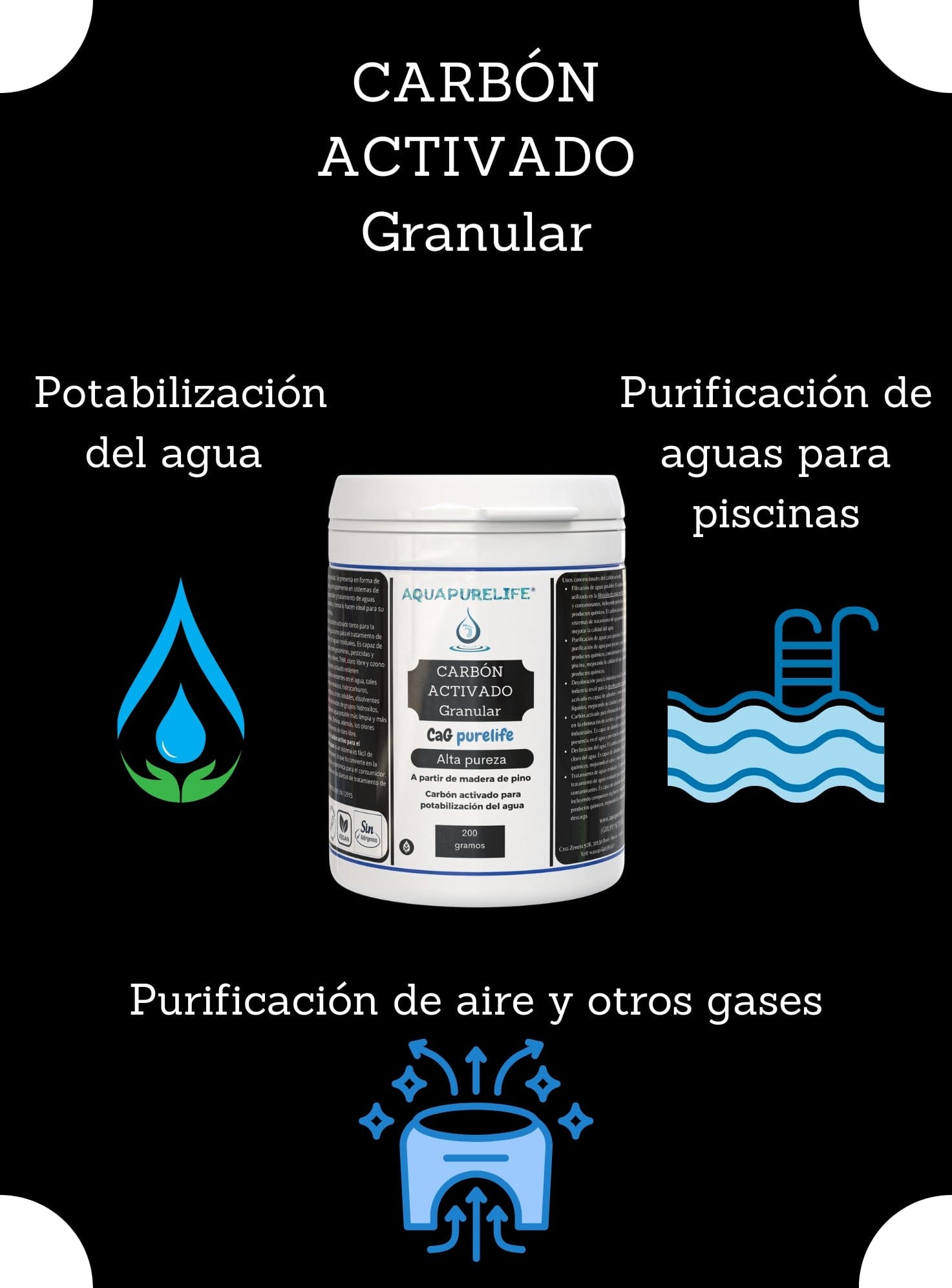 Carbón activo en granulo para purificación del agua - aquapurelife