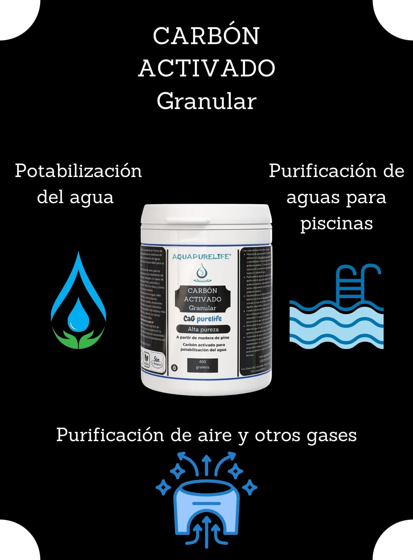 Carbón activo en granulo para purificación del agua - aquapurelife