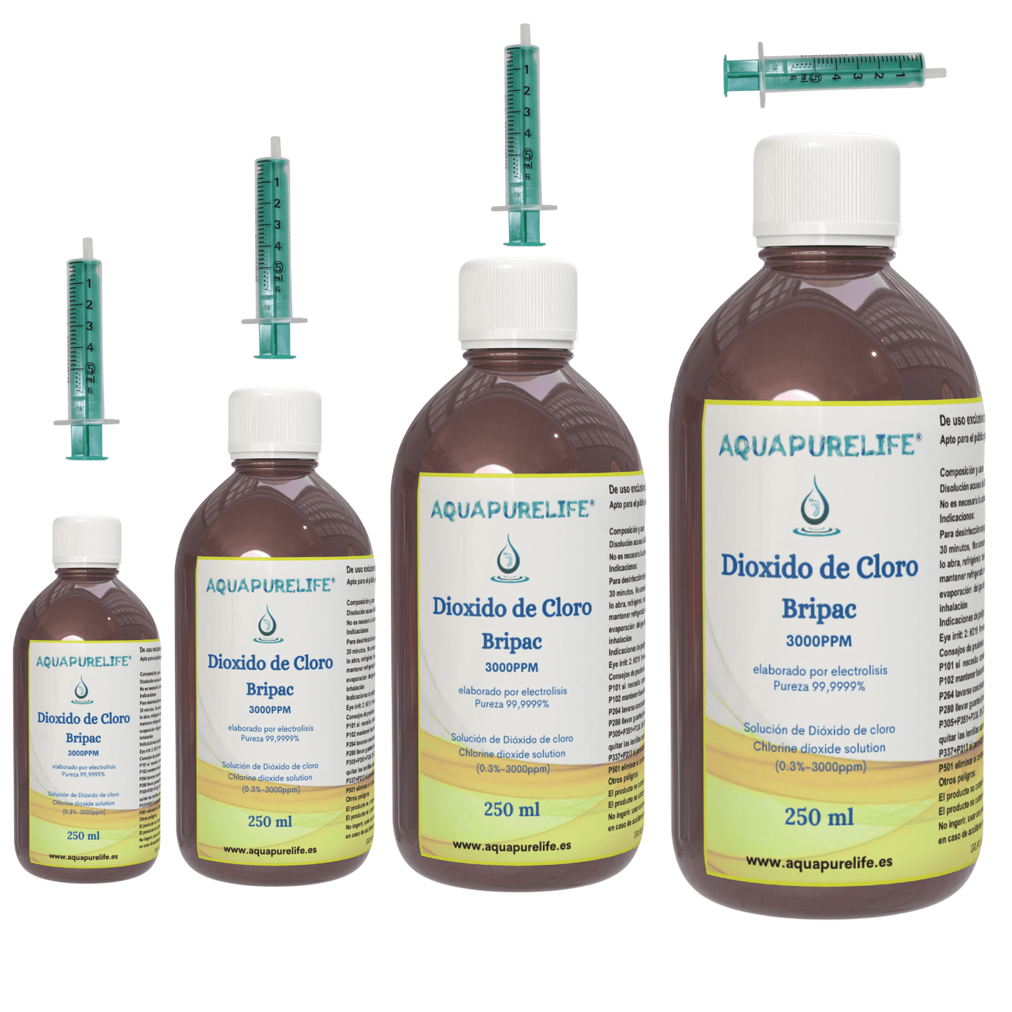 Botella de dióxido de cloro 3000 ppm en vidrio ámbar – Aquapurelife