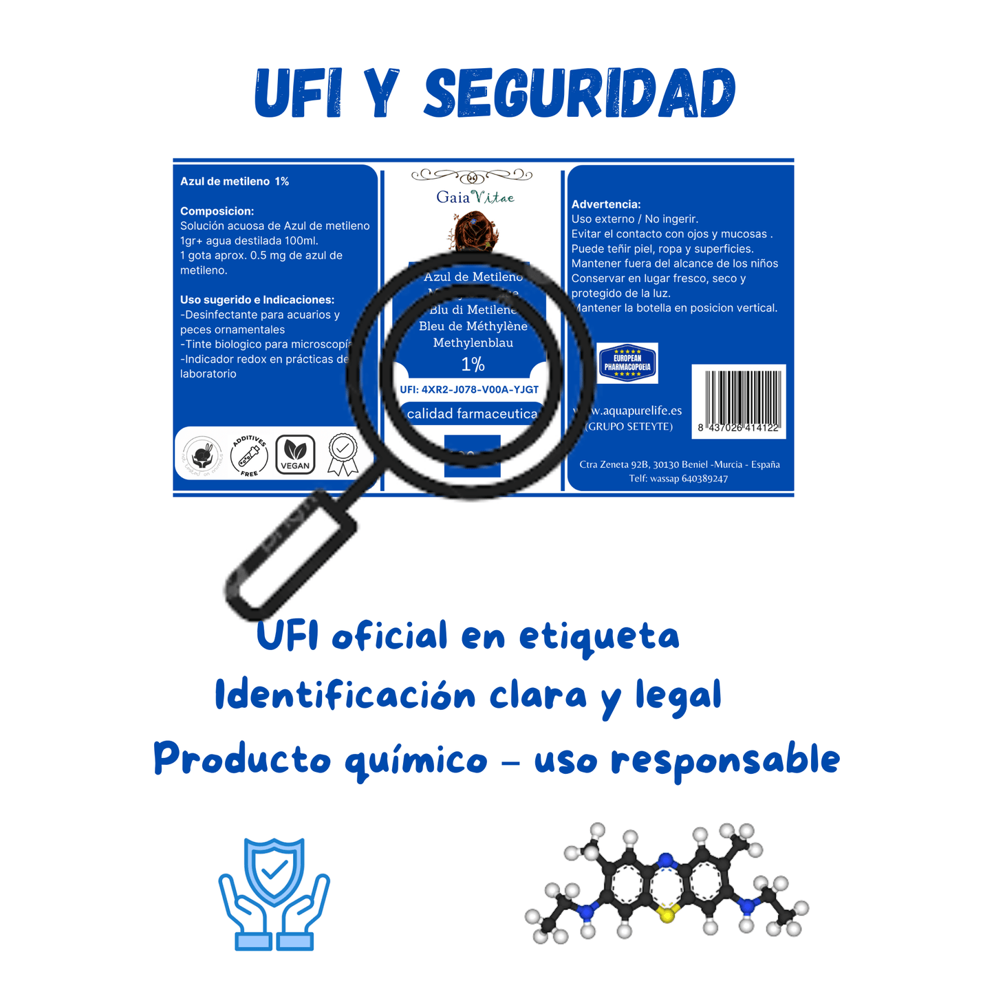 Azul de Metileno 1%| Vidrio Azul con Cuentagotas | Aquapurelife - aquapurelife