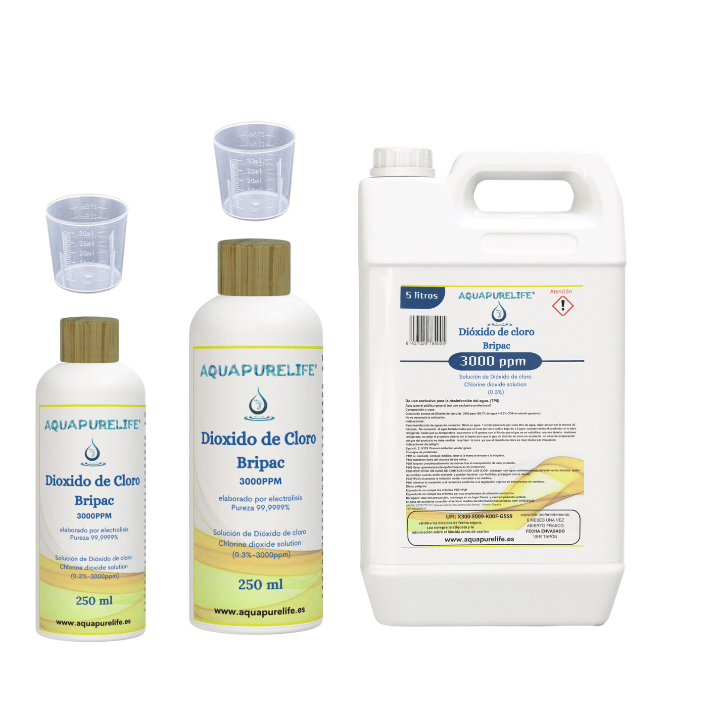 Botellas de dióxido de cloro 3000 ppm en HDPE opaco – Aquapurelife