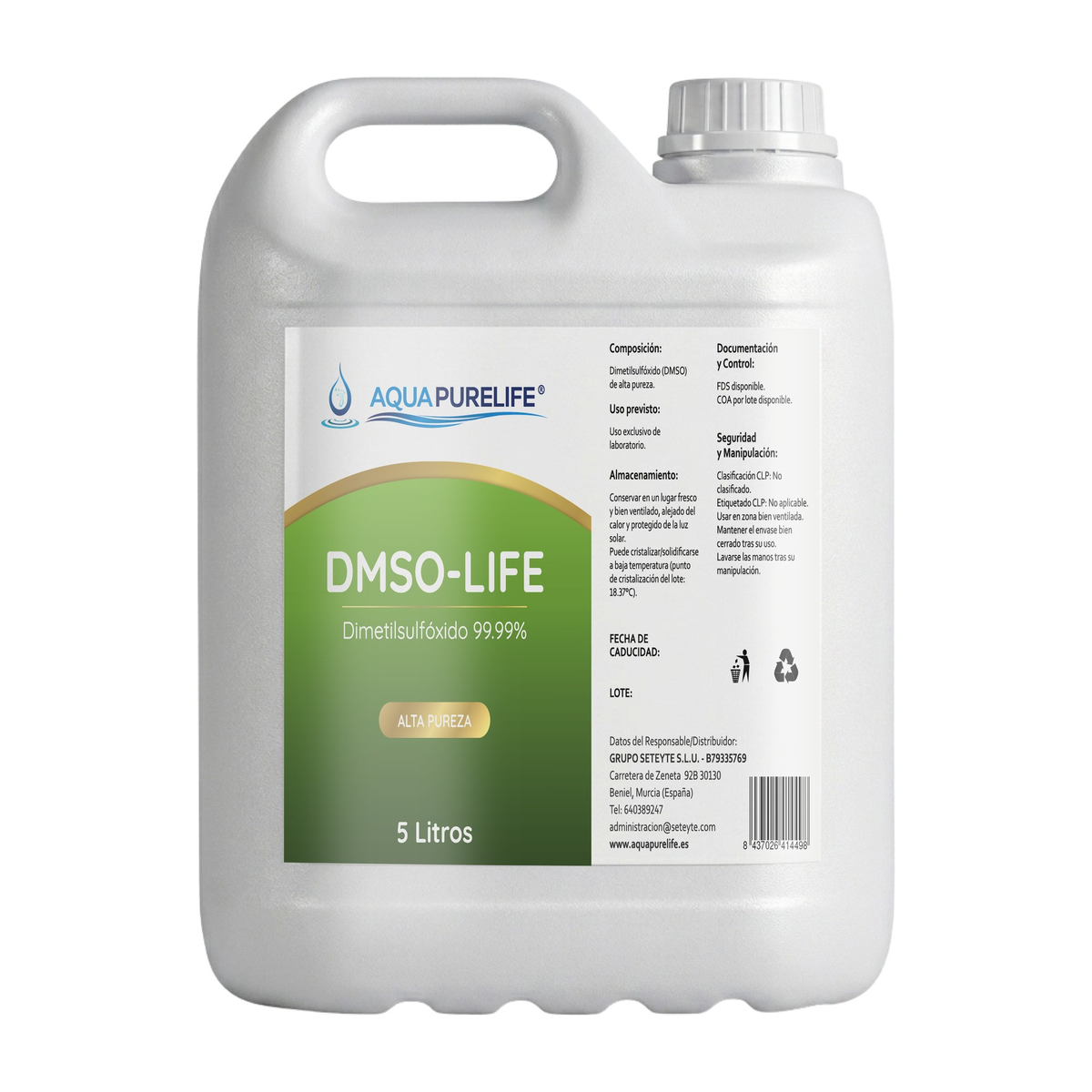 DMSO 99,9 % en garrafa profesional HDPE – Aquapurelife
