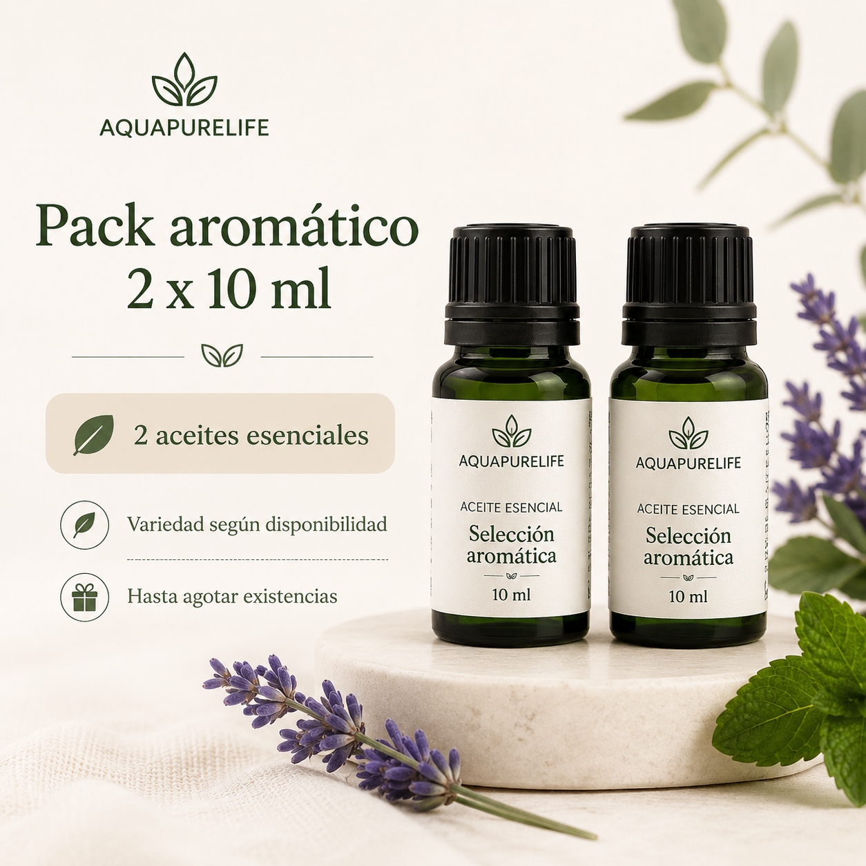 Detalle Aquapurelife especial · Pack aromático 2 x 10 ml