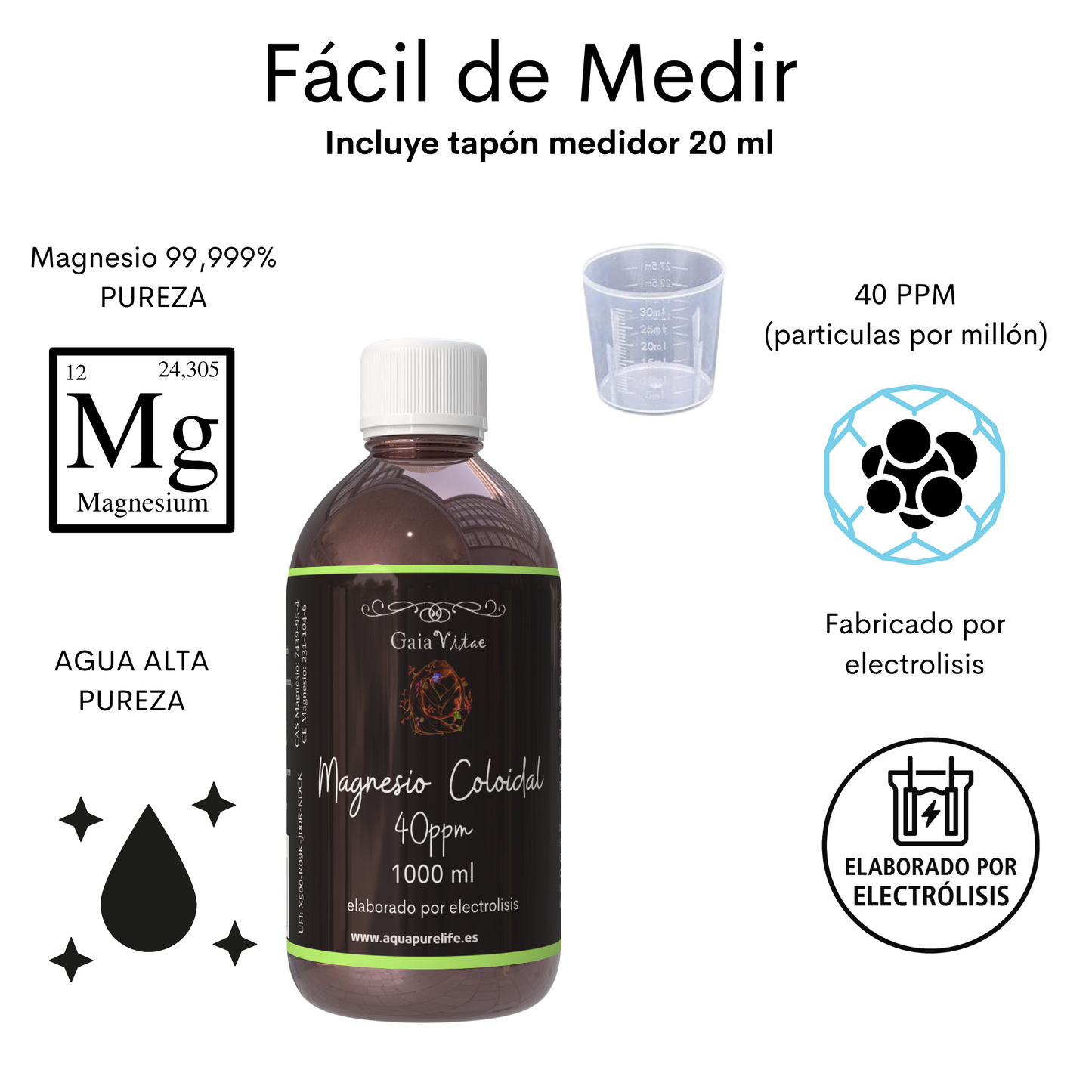 Magnesio Coloidal – Vidrio Ámbar con Tapón Medidor | Aquapurelife