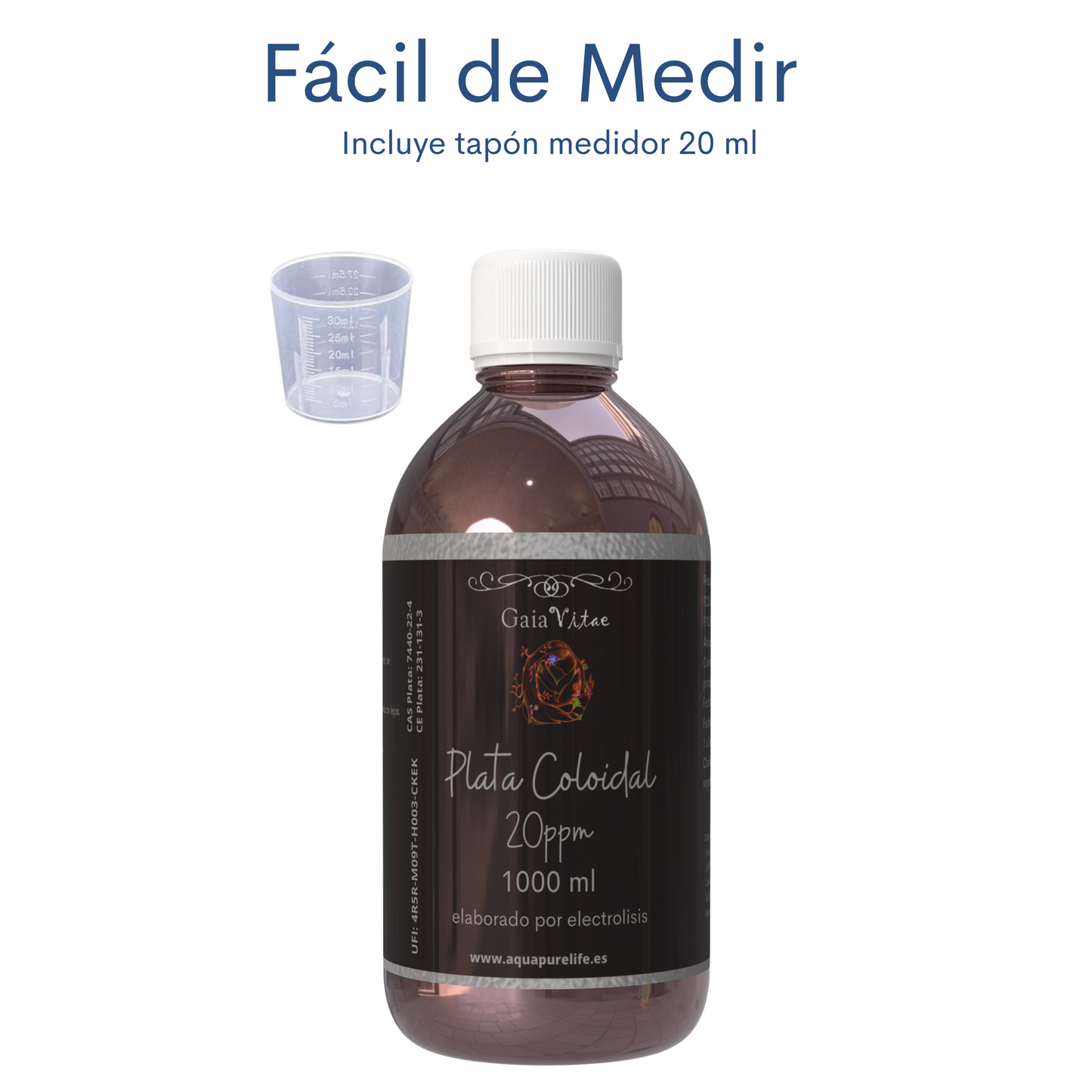 Plata Coloidal – Vidrio Ámbar con Tapón Medidor | Aquapurelife