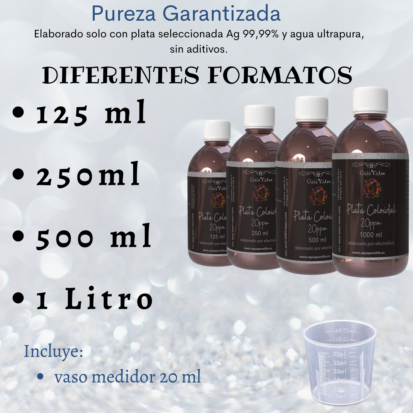 Plata Coloidal – Vidrio Ámbar con Tapón Medidor | Aquapurelife