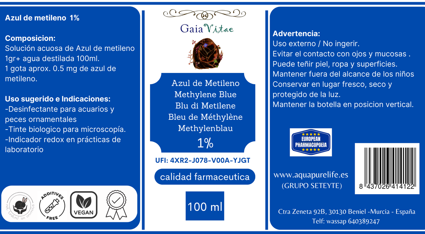 Azul de Metileno 1% grado usp cristal