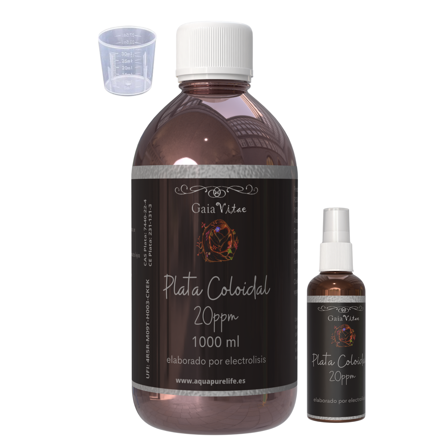 Plata Coloidal – Vidrio Ámbar con Tapón Medidor | Aquapurelife