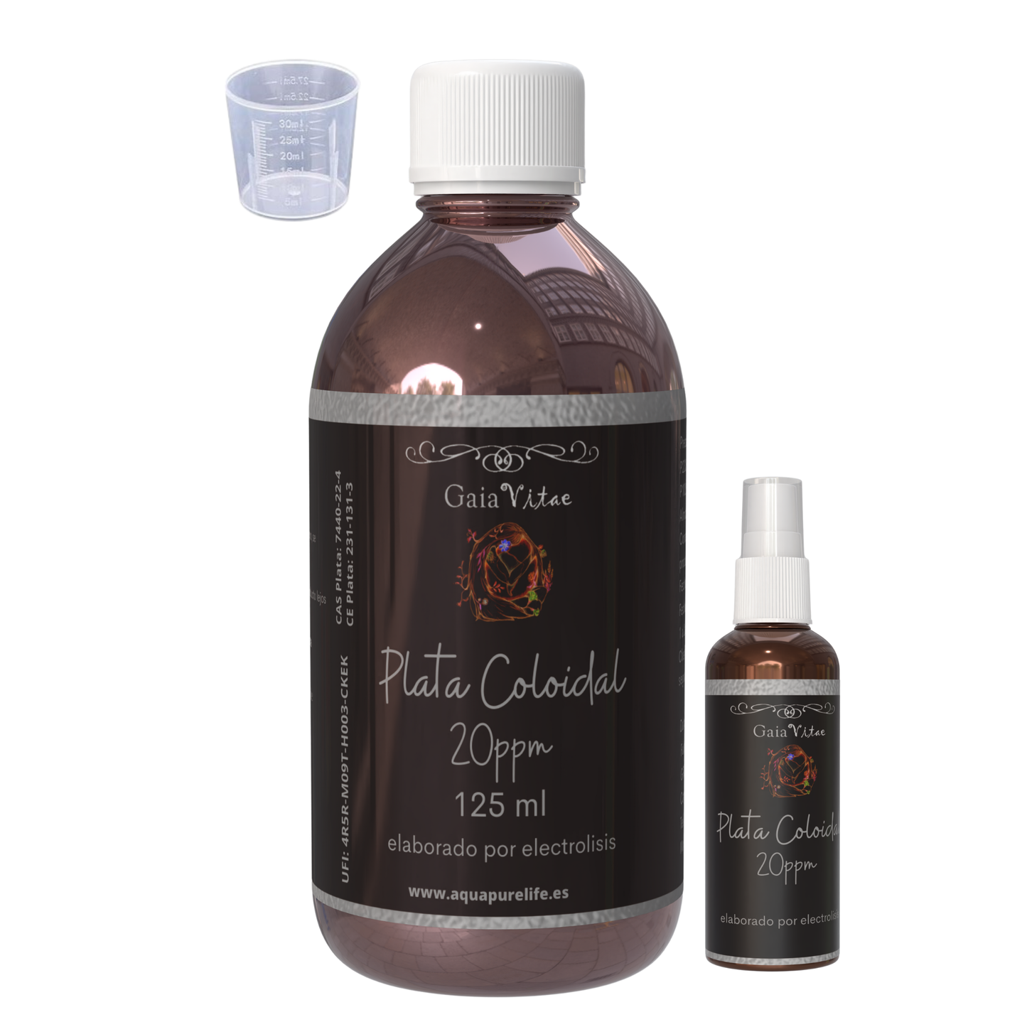 Plata Coloidal – Vidrio Ámbar con Tapón Medidor | Aquapurelife