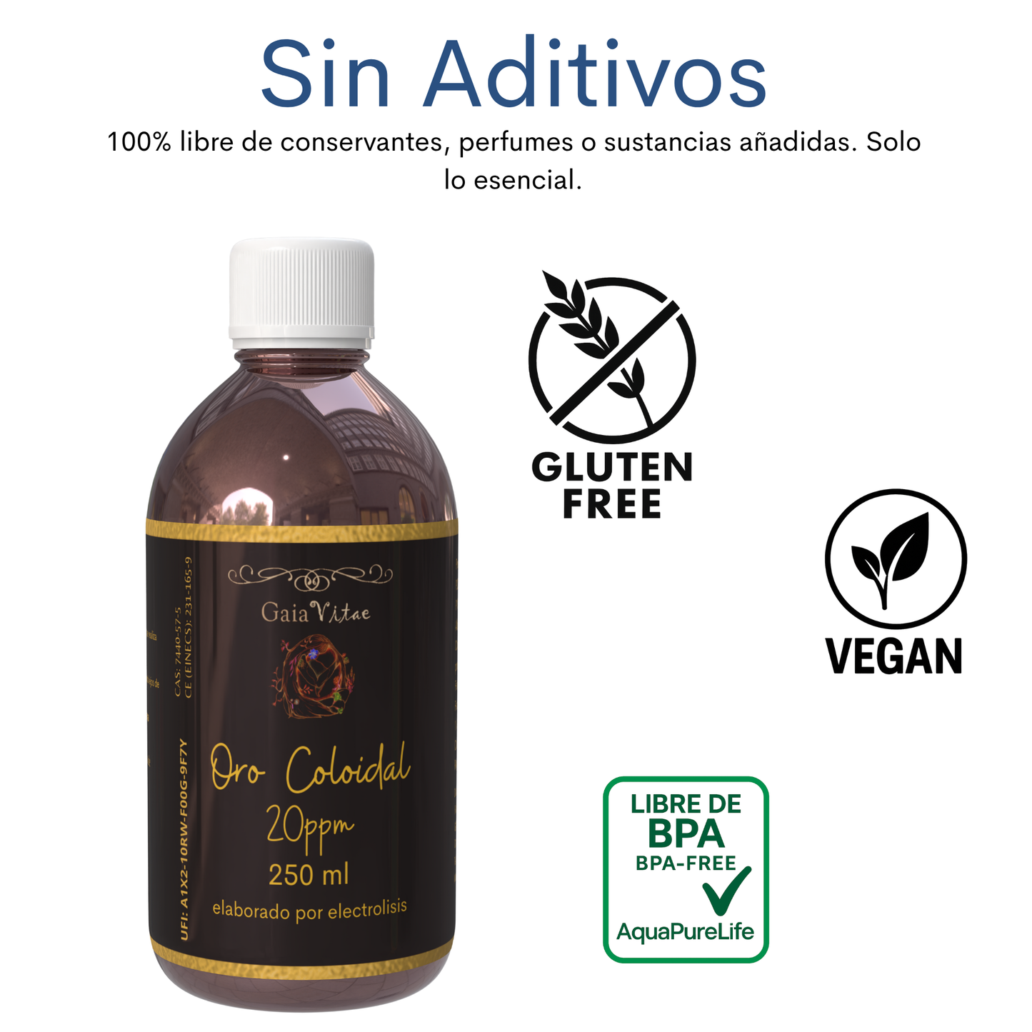 Or colloïdal 20 ppm – Bouteille en verre ambré | Aquapurelife