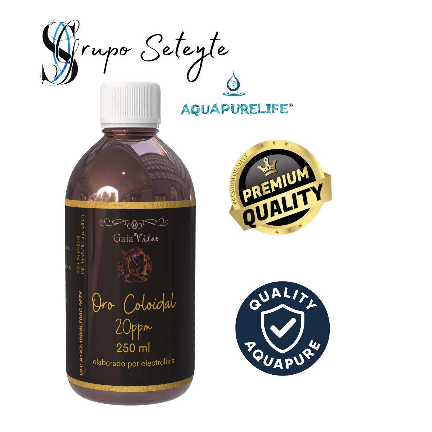 Or colloïdal 20 ppm – Bouteille en verre ambré | Aquapurelife