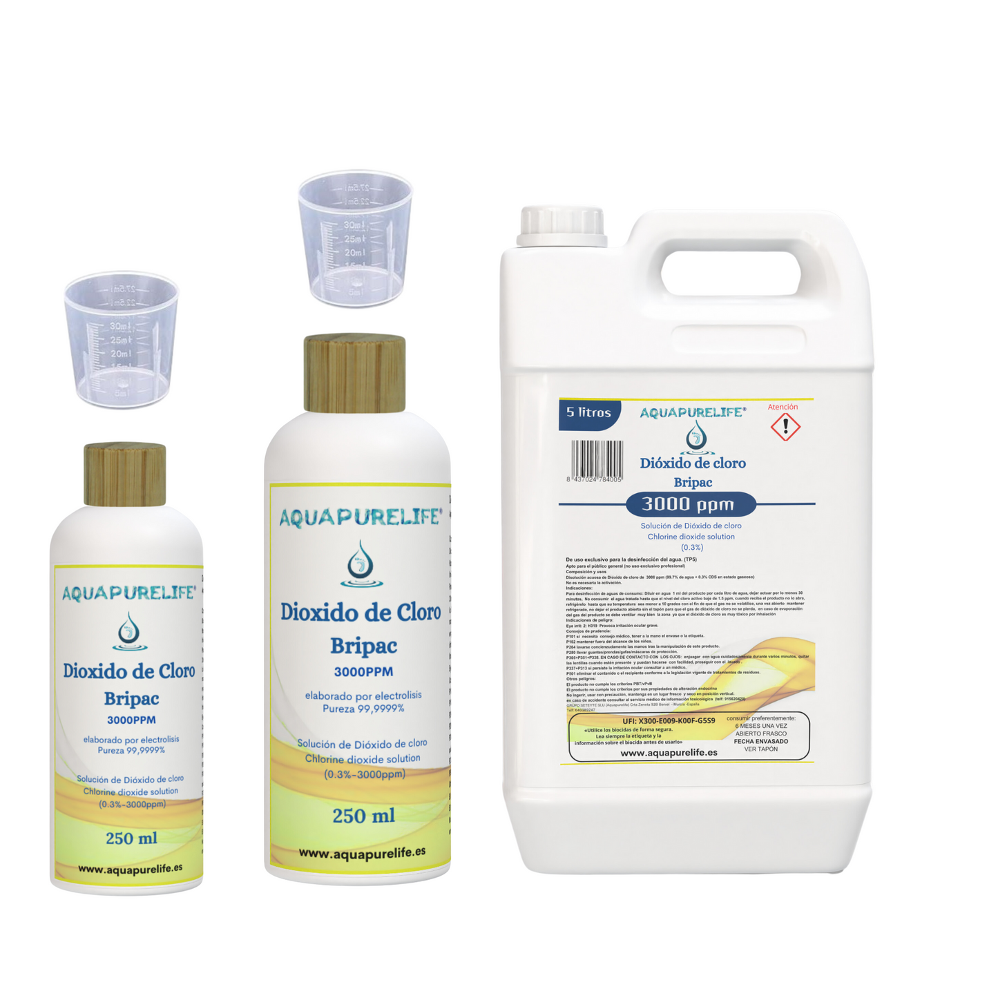 Dióxido  de cloro botella de HDPE elaborado por electrolisis pureza del 99,9999%