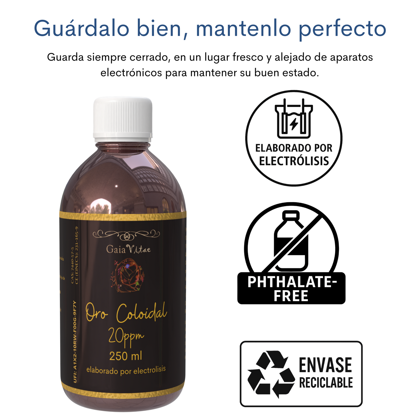 Or colloïdal 20 ppm – Bouteille en verre ambré | Aquapurelife