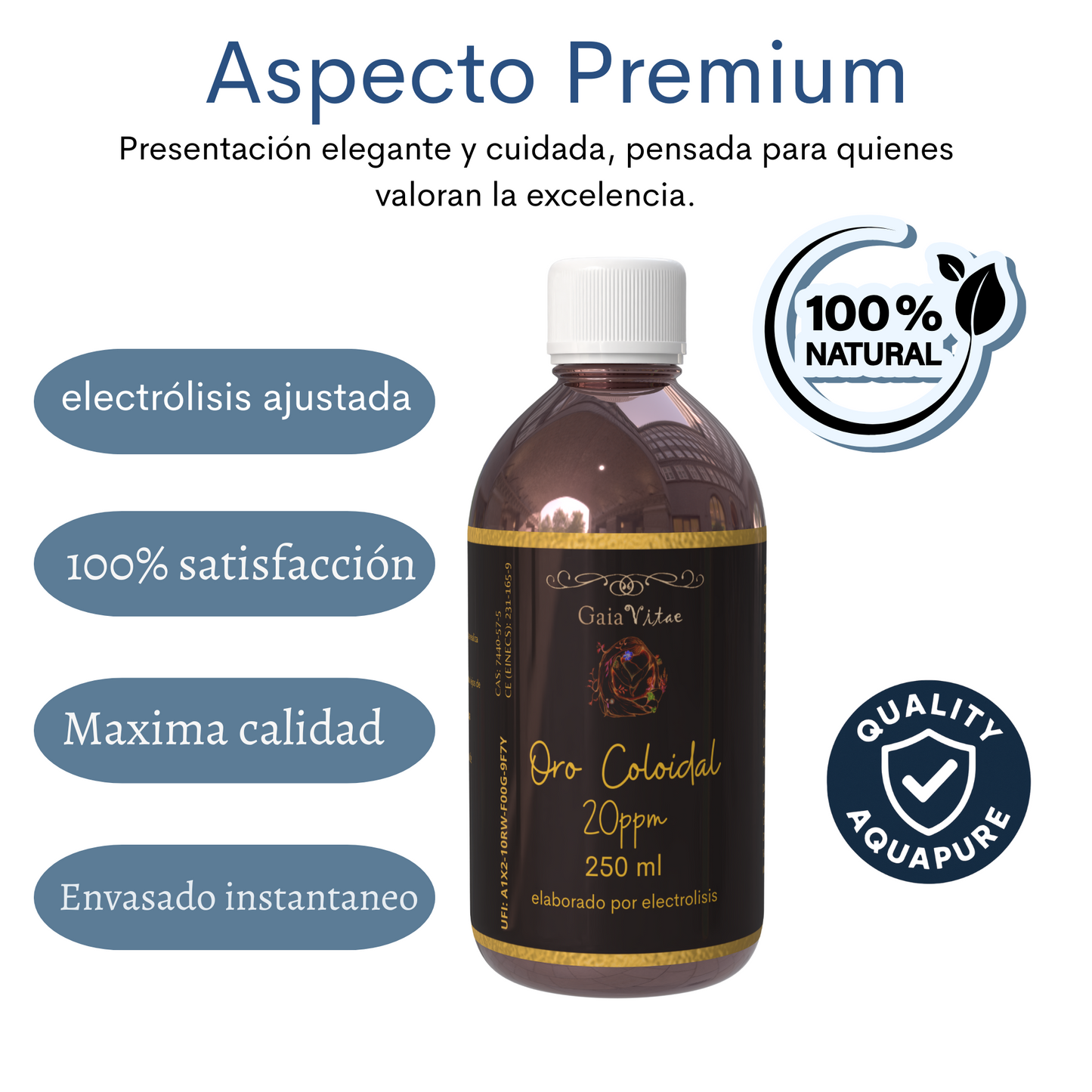 Or colloïdal 20 ppm – Bouteille en verre ambré | Aquapurelife