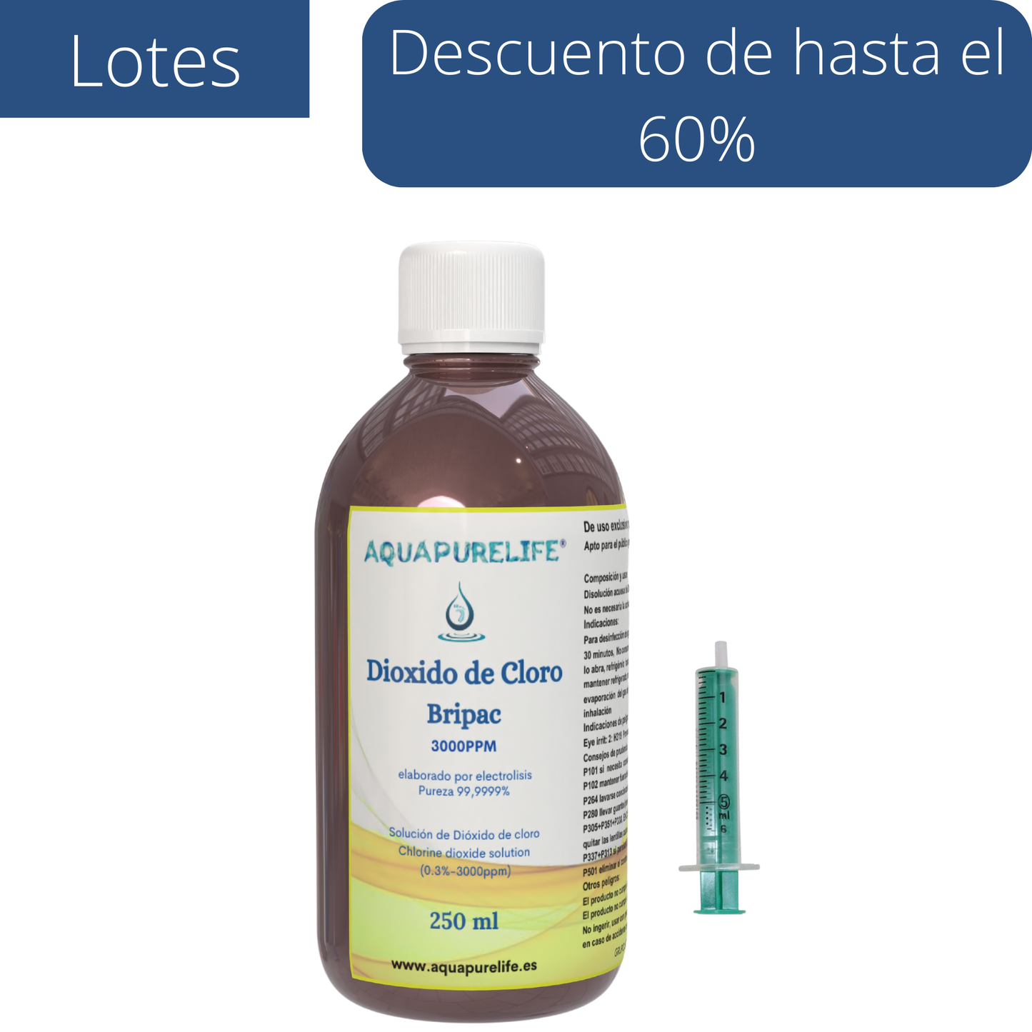 Dióxido  de cloro 250 ml botella de cristal elaborado por electrolisis pureza del 99,9999%