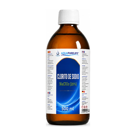 Clorito de sodio 25 % en botella de vidrio ámbar – Aquapurelife