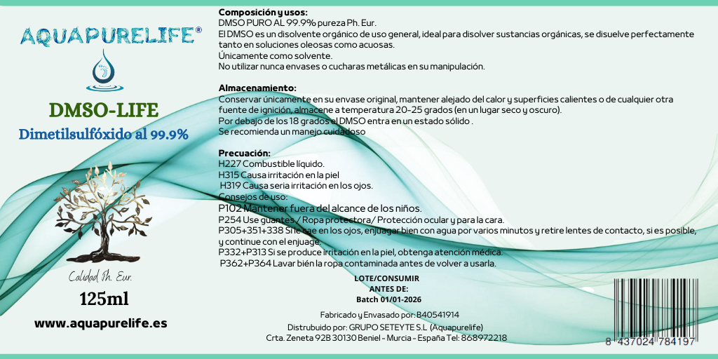 Lote Dmso al 99,9% 125ml botella cristal