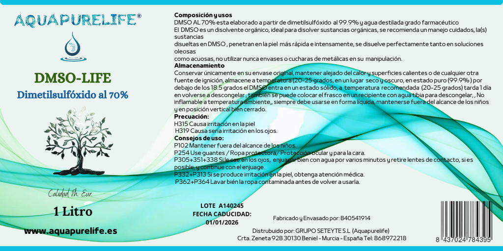 DMSO al 70% - 1 litro botella cristal