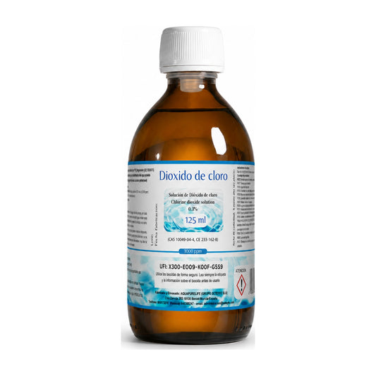 Dióxido de cloro 3000 ppm biocida TP5 en botella de vidrio ámbar – Aquapurelife