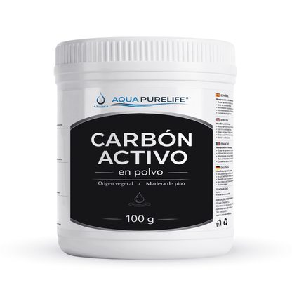 Carbón activado en polvo de origen vegetal en bote de 100 g – Aquapurelife