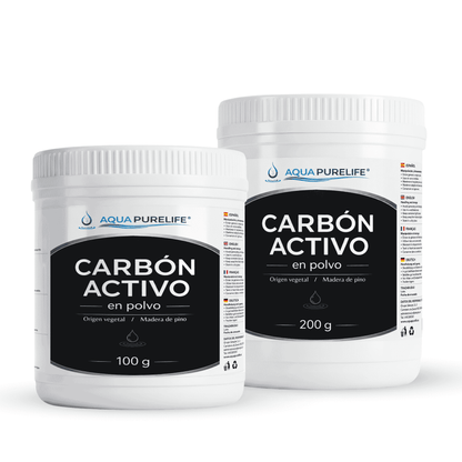 Carbón activado en polvo de origen vegetal en botes de 100 g y 200 g – Aquapurelife