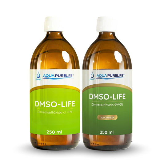 Kit DMSO Dúo: DMSO 99,9 % 250 ml y DMSO 70 % 250 ml en vidrio ámbar – Aquapurelife