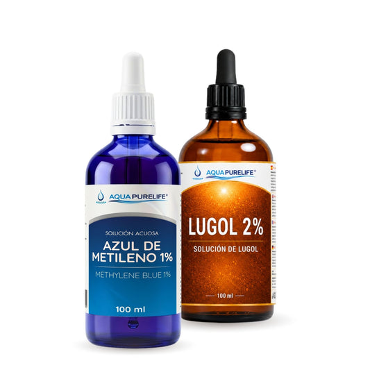 Kit Tinción Laboratorio: azul de metileno 1 % 100 ml y Lugol 2 % 100 ml en vidrio – Aquapurelife