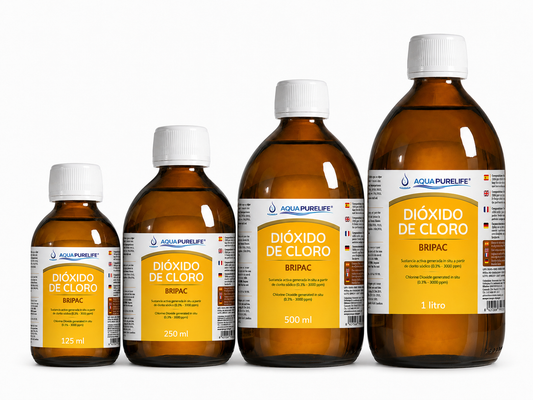 Kit Tratamiento de Agua: dióxido de cloro 3000 ppm en botellas de vidrio ámbar – Aquapurelife