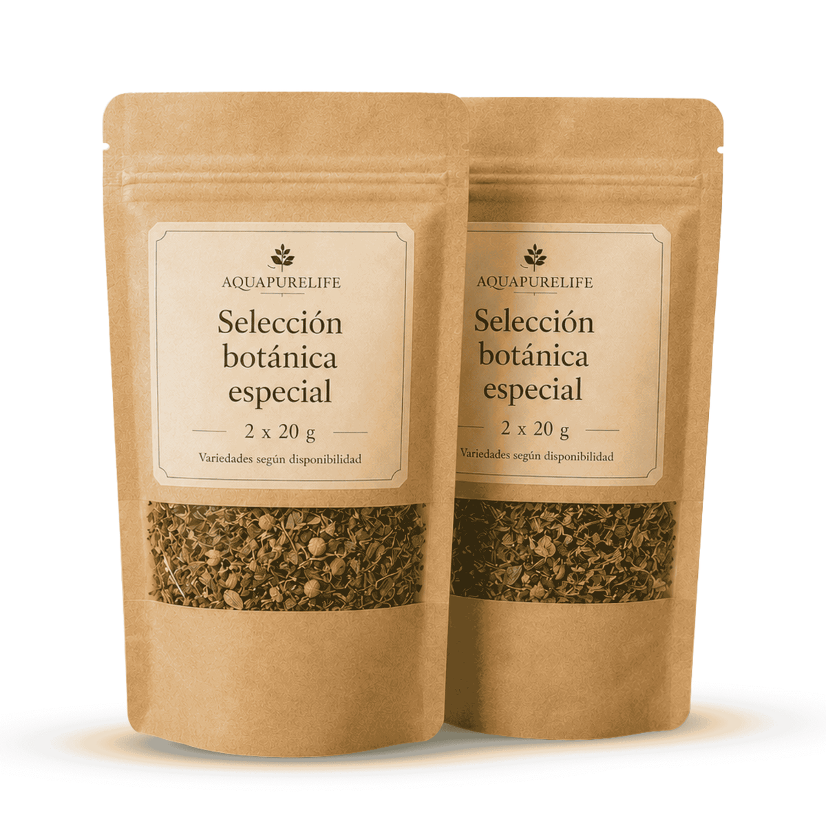 Regalo Aquapurelife especial: selección botánica 2 x 20 g en bolsas kraft